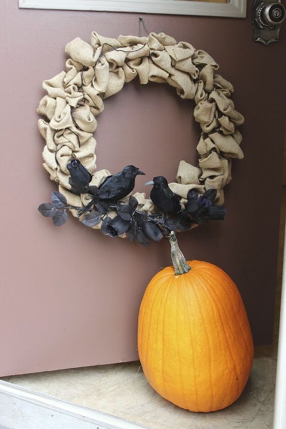 halloween burlap wreath crows ravens, crafts, halloween decorations, seasonal holiday decor, wreaths