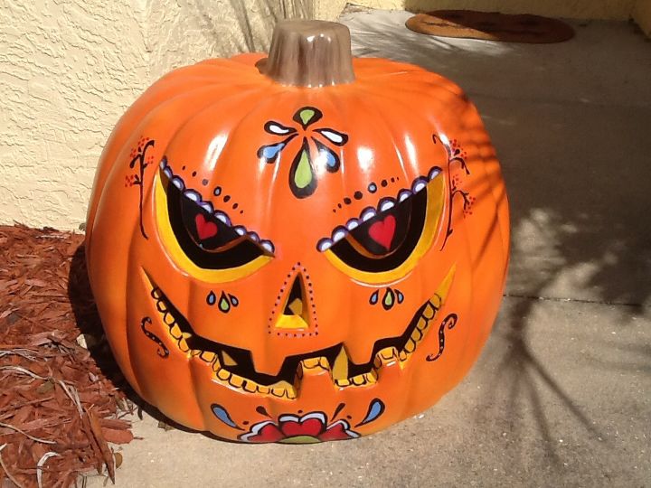 sugar skull pumpkin redo, crafts, halloween decorations, seasonal holiday decor