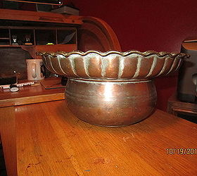 home decor antique copper pot purpose vintage, repurposing upcycling, Eye level view of the side