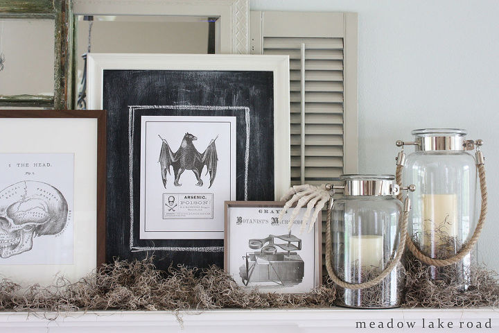 halloween mantel in neutral colors, fireplaces mantels, halloween decorations, seasonal holiday decor