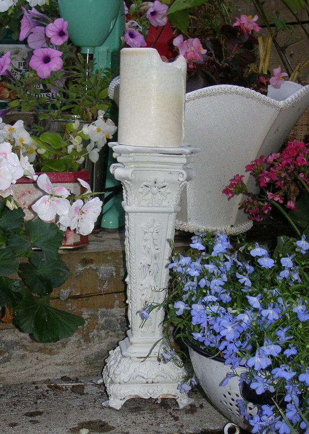 salvage candle holders, chalk paint, gardening