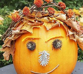 pumpkin decorating leaves natural elements, halloween decorations, seasonal holiday decor