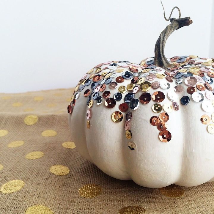 diy sequin pumpkin, crafts, halloween decorations, seasonal holiday decor