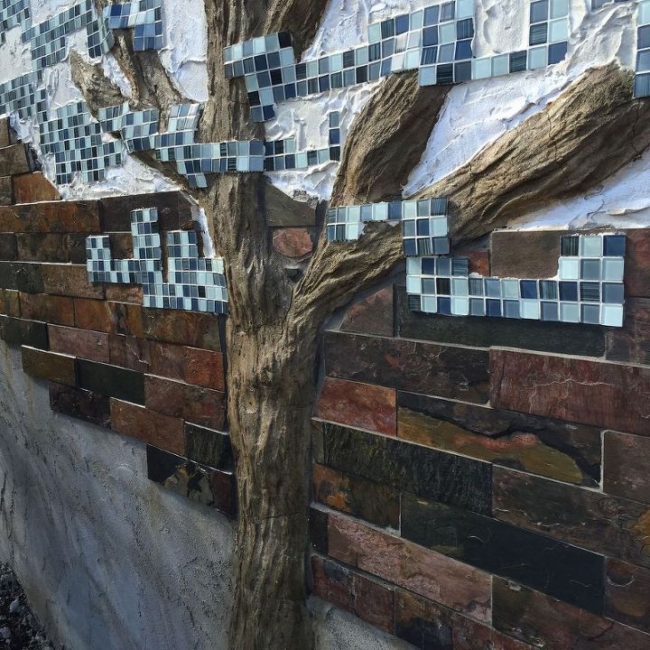 diy tiling mosaic retaining wall, concrete masonry, diy, outdoor living, tiling