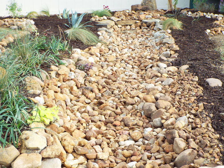 q landscaping building dry creek bed fountain suggestions, landscape, ponds water features