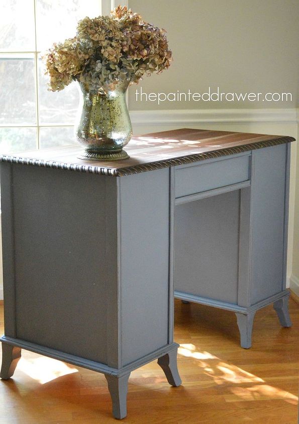 painted furniture old rope trimmed desk makeover, chalk paint, home decor, painted furniture, woodworking projects