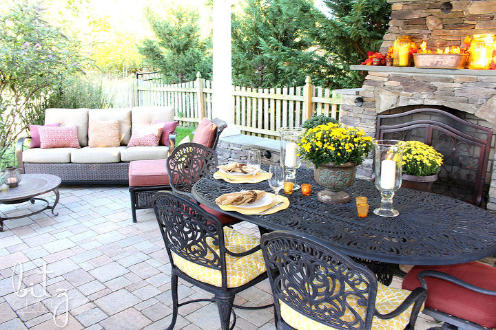 fall patio style outdoor decor fireplace, fireplaces mantels, outdoor furniture, outdoor living, patio