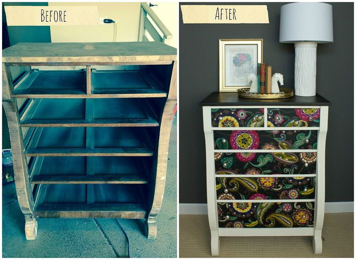decoupage dresser mod podge fabric makeover, chalk paint, decoupage, home decor, painted furniture, reupholster, woodworking projects