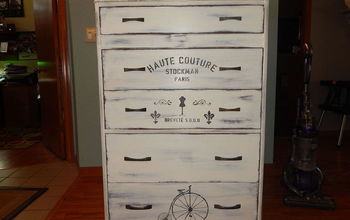 Art Deco Dresser Painted White With Graphics.