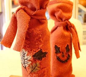 fall sweater wine bags, crafts, halloween decorations, repurposing upcycling, seasonal holiday decor