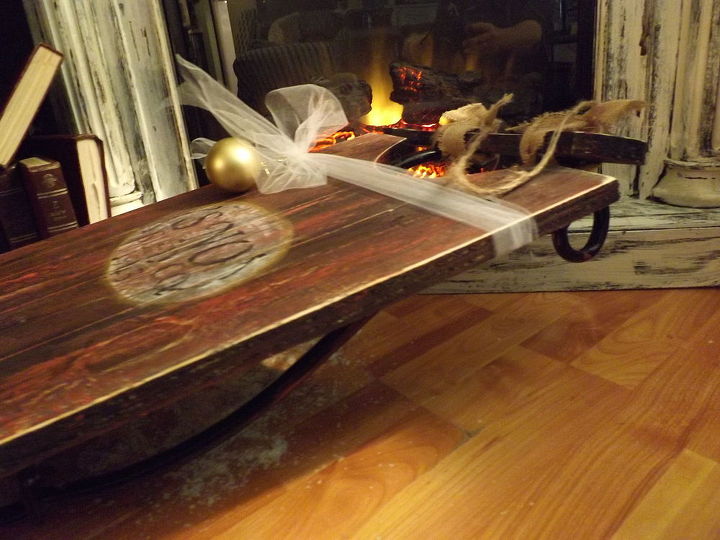 a vintage style sled crafted from scraps of plywood metal leftover, christmas decorations, crafts, repurposing upcycling, seasonal holiday decor, woodworking projects