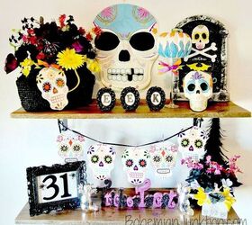 sugar skull halloween mantle, fireplaces mantels, halloween decorations, seasonal holiday decor