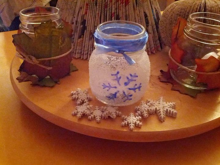 frozen jar with some blue accent, crafts, seasonal holiday decor