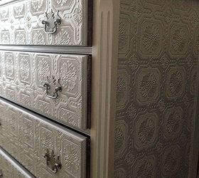Dresser Makeover - Metallic Silver Paint & Textured Wallpaper!