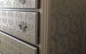 Dresser Makeover - Metallic Silver Paint & Textured Wallpaper!