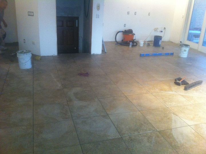 flooring pool room transformation, Grout done