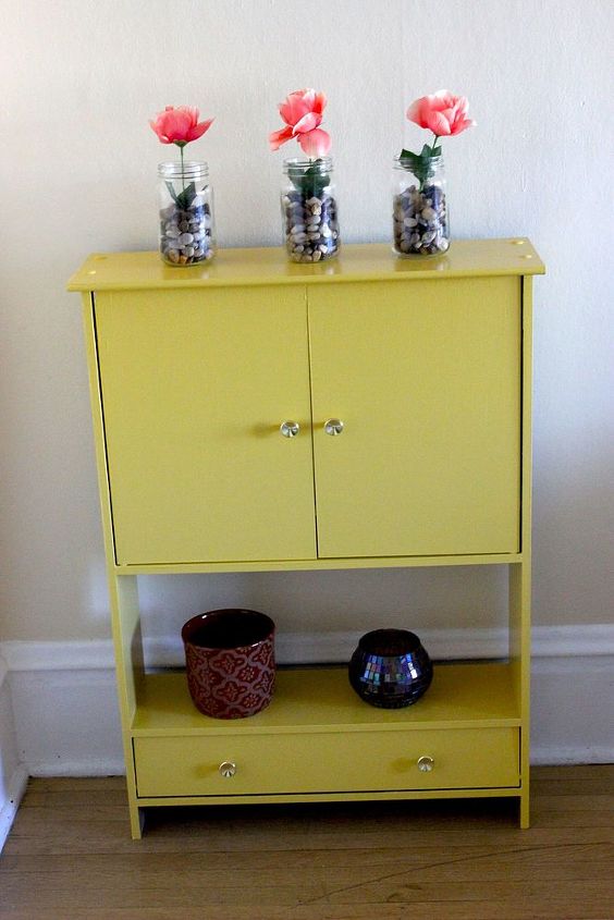 painted furniture yellow thrift store transformation, bathroom ideas, diy, painted furniture, repurposing upcycling, shabby chic