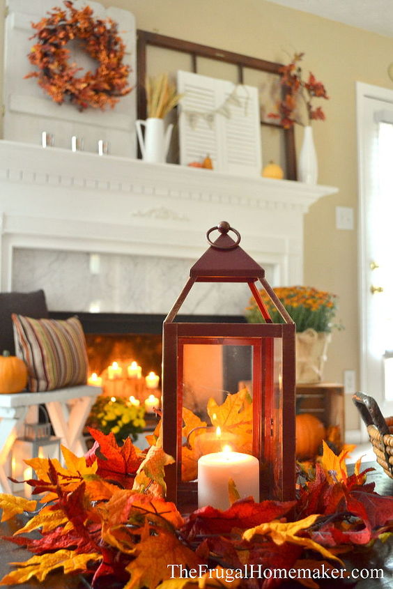 fall fireplace mantel rustic mums, crafts, fireplaces mantels, repurposing upcycling, seasonal holiday decor