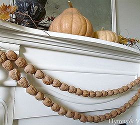 fall mantel with walnut garland, seasonal holiday decor