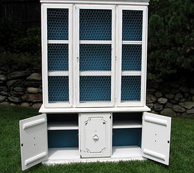 updating old hutch with white paint chicken wire, painted furniture, repurposing upcycling, shabby chic