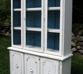 updating old hutch with white paint chicken wire, painted furniture, repurposing upcycling, shabby chic