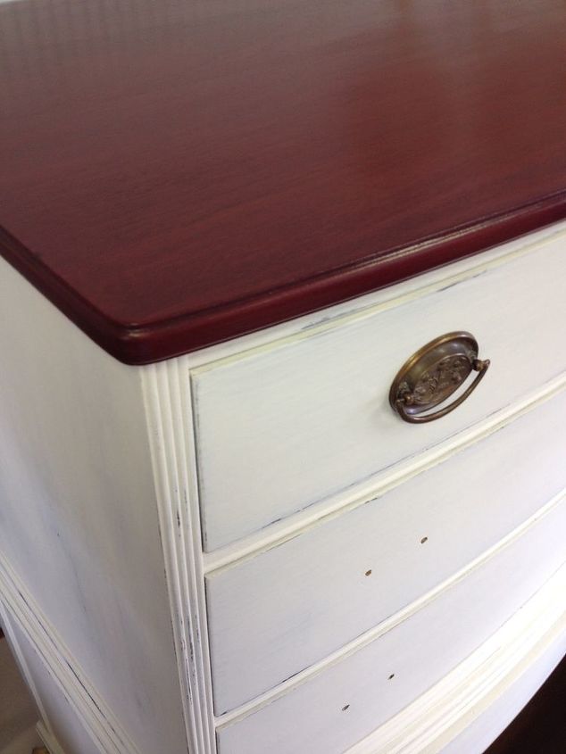 dresser makeover using white paint, After painting the body we stained the top