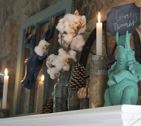 fall mantel decor using turquoise, fireplaces mantels, seasonal holiday decor
