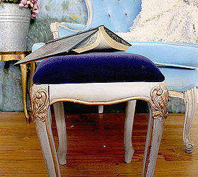 footstool makeover diy velvet, chalk paint, painted furniture, shabby chic, reupholster