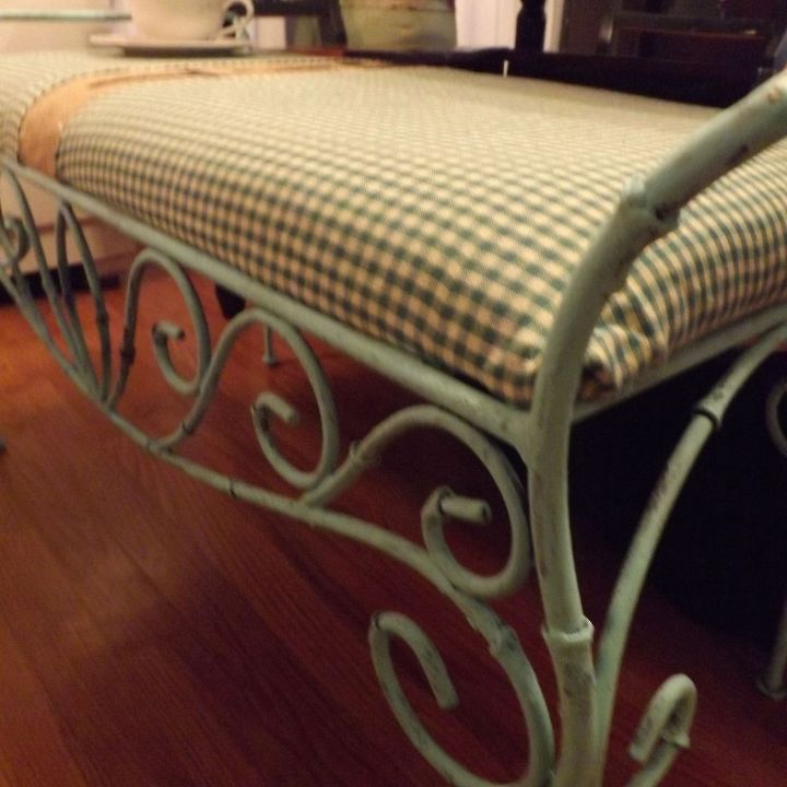iron bench makeover for dinning room seat, dining room ideas, painted furniture, repurposing upcycling
