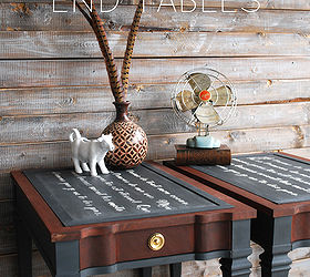 how to chalkboard french script end tables, chalkboard paint, diy, painted furniture, woodworking projects