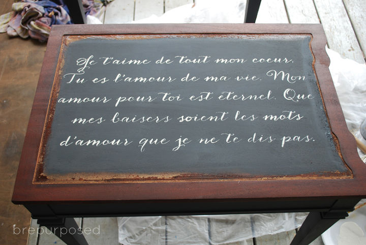 how to chalkboard french script end tables, chalkboard paint, diy, painted furniture, woodworking projects