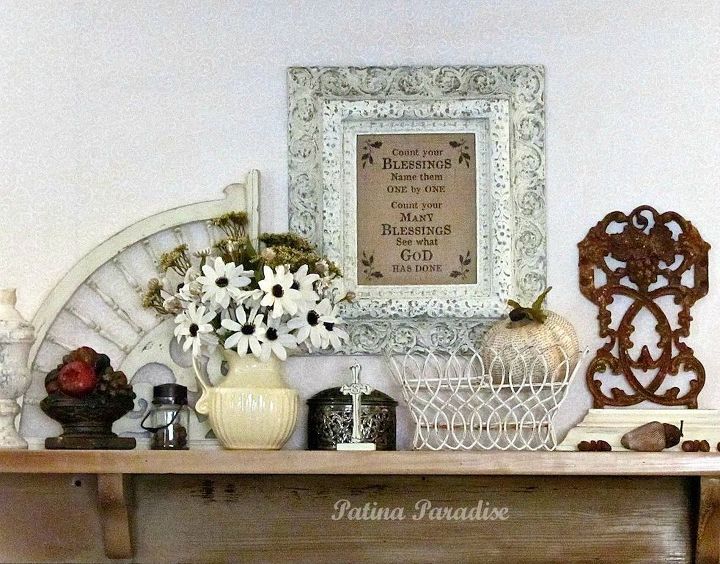 thanksgiving mantel decor with flea market finds, fireplaces mantels, home decor, repurposing upcycling, seasonal holiday decor, thanksgiving decorations