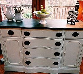 buffet table makeover using white paint, painted furniture