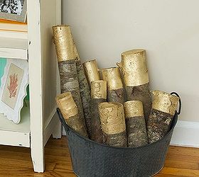 how to make gold painted decorative firewood, crafts, seasonal holiday decor