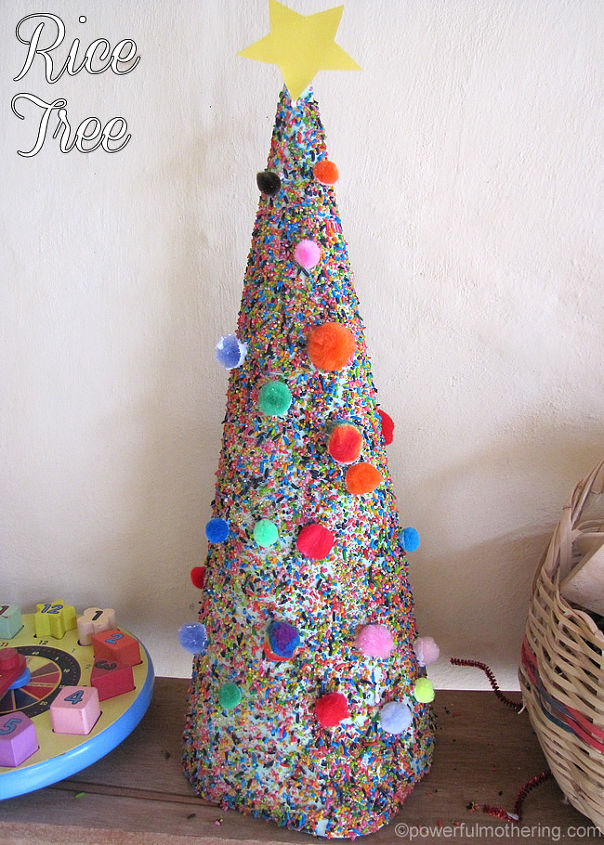 christmas rice tree craft for kids decor idea, christmas decorations, crafts, seasonal holiday decor