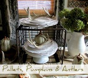 pallet wood pumpkins antler tablescape, pallet, seasonal holiday decor, thanksgiving decorations