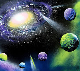 spray paint art outer space scene how to, crafts, home decor, painting, repurposing upcycling, wall decor