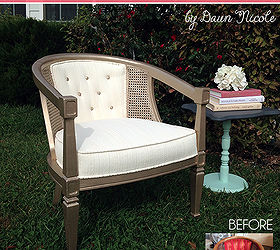 barrel cane chair makeover with painted fabric, diy, painted furniture, painting, reupholster