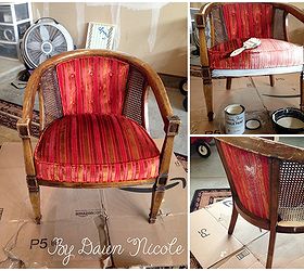 barrel cane chair makeover with painted fabric, diy, painted furniture, painting, reupholster