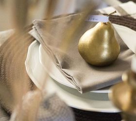 give thanks place setting using fake pear, dining room ideas, diy, repurposing upcycling, seasonal holiday decor, thanksgiving decorations