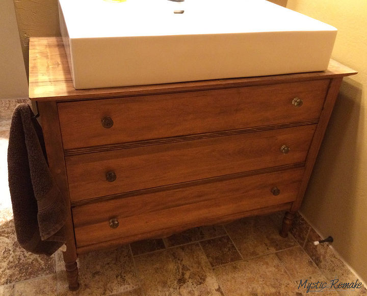 bath vanity from upcycled dresser yard sale find, bathroom ideas, painted furniture, repurposing upcycling