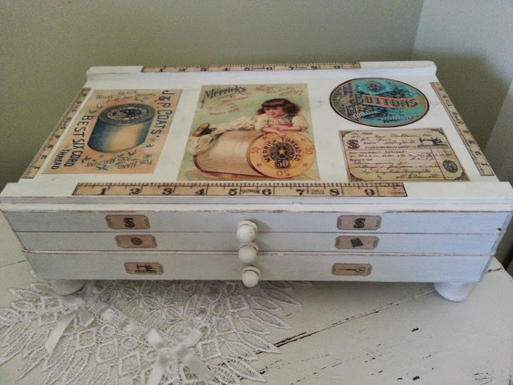 shabby chic sewing drawer makeover, decoupage, painted furniture, shabby chic