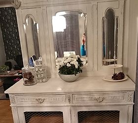 antique sideboard with milkpaint and chicken wire, painted furniture, repurposing upcycling