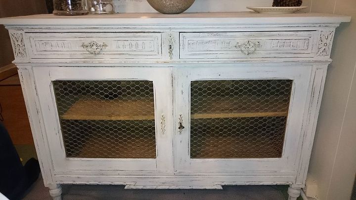antique sideboard with milkpaint and chicken wire, painted furniture, repurposing upcycling