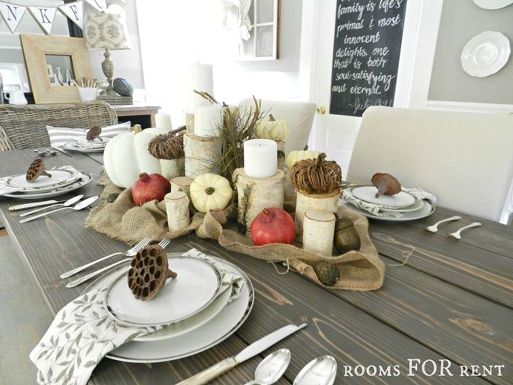 how to set up birch tree thanksgiving tablescape, seasonal holiday decor, thanksgiving decorations