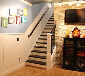 board and batten remodeled staircase, diy, home improvement, stairs, woodworking projects, View of living room and staircase