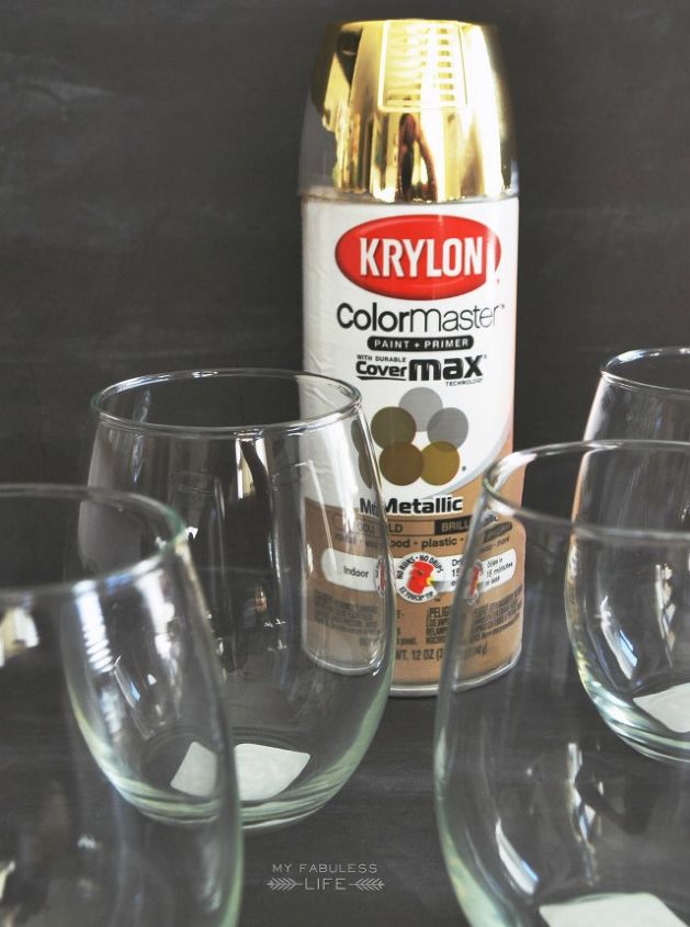 how to make gold dipped wine glasses using spray paint, how to, painting, seasonal holiday decor, thanksgiving decorations
