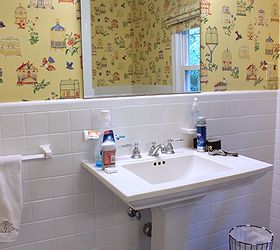 powder room makeover idea using a stencil, bathroom ideas, diy, home decor, painting, wall decor