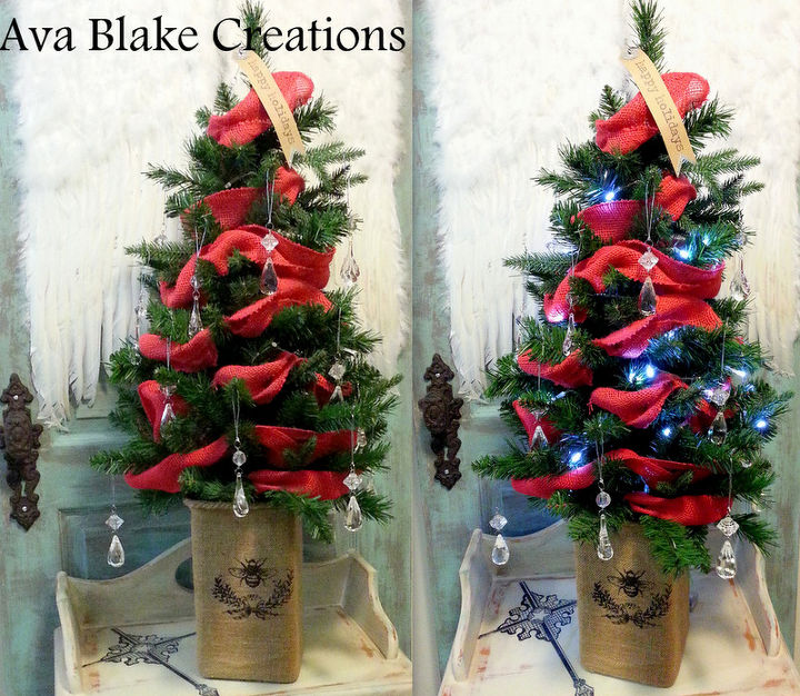 how to make wine crate ice bucket christmas trees, christmas decorations, crafts, seasonal holiday decor, Burlap Covered Vase Christmas Tree