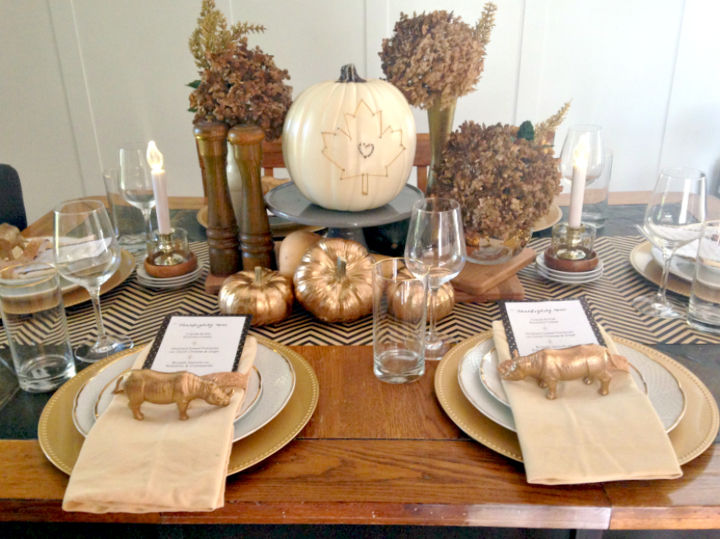 gold thanksgiving table decor idea, crafts, seasonal holiday decor, thanksgiving decorations